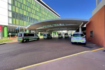 Ambulances wait outside of the emergency department at Sir Charles Gairdner Hospital last year. 