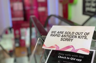 Pharmacies in Brisbane, including Priceline in the Queen Street Mall, have sold out of rapid antigen tests.