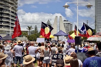 Thousands gathered at the Queensland-NSW border in protest ahead of the border reopening. 