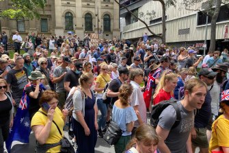 Demonstrators march through Melbourneâ€™s CBD on Saturday protesting the Victorian governmentâ€™s vaccine mandates and proposed pandemic legislation.