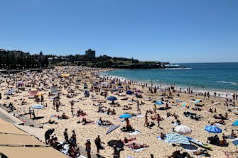 Crowds on Coogee Beach in Sydney’s eastern suburbs.