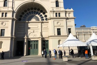 A mass vaccination clinic at Melbourne’s Royal Exhibition Building.