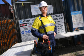 Electrical apprentice Samantha Wells outside East Keilor Leisure Centre redevelopment site.