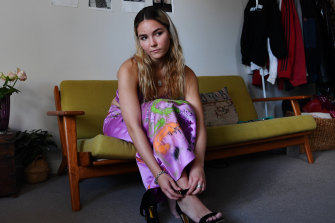 Year 12 student Jaimie Harrigan in the outfit she was planning to wear to her school formal, which has been cancelled under a government directive.