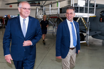 Australian Prime Minister Scott Morrison with Gilmore Liberal candidate and former NSW state minister Andrew Constance.

