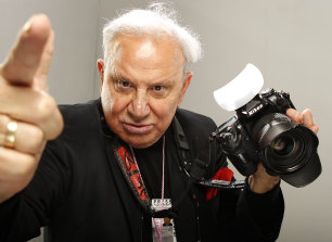 Ron Galella, the subject of the documentary “Smash His Camera,” poses for a portrait at the Gibson Guitar Lounge during the Sundance Film Festival in Park City, Utah, on Jan. 25, 2010.