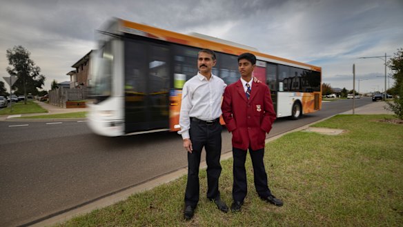 Lahiri Bellarykar's son Anagh often misses the bus from Riverwalk housing estate to Werribee Secondary School because it is full of students. 