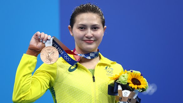 Wu with her bronze medal. 