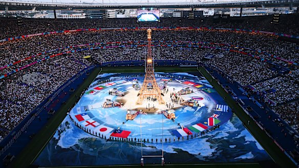 A replica of the Eiffel Tower was erected in the middle of Stade de France.