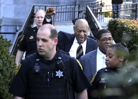 Bill Cosby leaves jury selection hearings for his sexual assault retrial at the Montgomery County Courthouse in Norristown, Pennsylvania on Thursday.