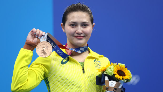 Wu with her bronze medal. 