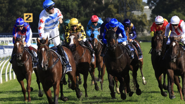 Tommy Berry wins his third Golden Slipper, this time on Stay Inside.