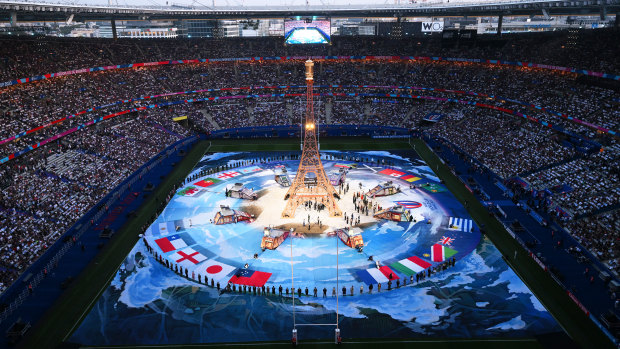 A replica of the Eiffel Tower was erected in the middle of Stade de France.