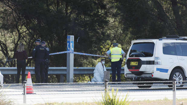 The crime scene on the M1 Pacific Motorway where Ms Yu's body was found.