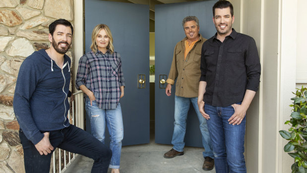 Maureen McCormick and Christopher Knight with Property Brothers stars Jonathan and Drew Scott.