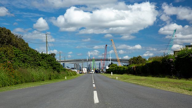 The Gateway Bridge looms over Gibson Island.