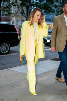 A pastel-coloured suit, like Margot Robbie's, is a smart way to ease into the work year.