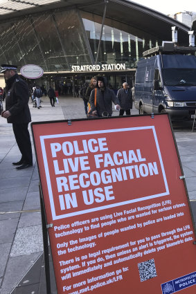A mobile police facial recognition facility outside a shopping centre in London this year
