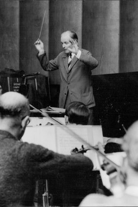 Visiting Dutch Conductor Willem Van Otterloo rehearses with the Sydney Symphony Orchestra in the A.B.C Studios at King’s Cross on August 2, 1962