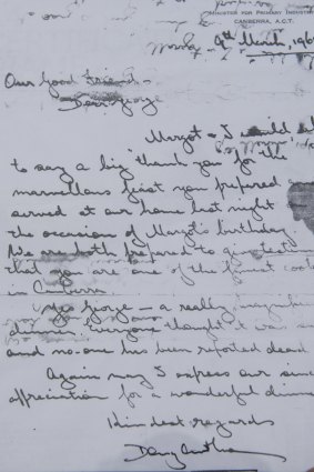 The letter written in 1968 by then Primary Industry Minister Doug Anthony to George Thaung. It was a cherished memento, albeit in water-damaged when the Thaungs' home was flooded in 1971.