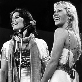 ABBA in concert at the Sidney Myer Music Bowl, March, 1977.