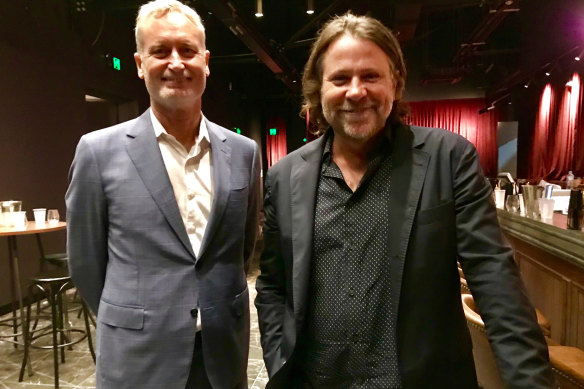 John Collins (right)  with Fortitude Music Hall partner Scott Hutchinson say venue operators took the medicine and big economic hit in 2020. Now they want help from the Queensland Government. to lift crowd restrictions.