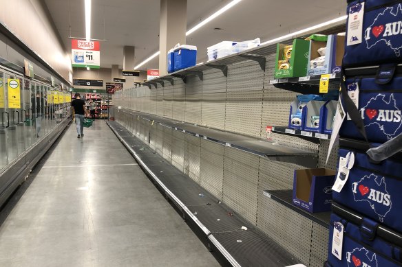 Empty shelves at Woolworths in Eastgardens.