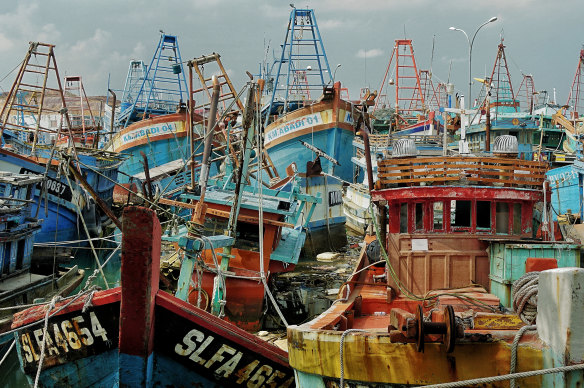 Vietnamese and Malaysian fishing boats confiscated by Indonesian authorities and held at Batam Island.