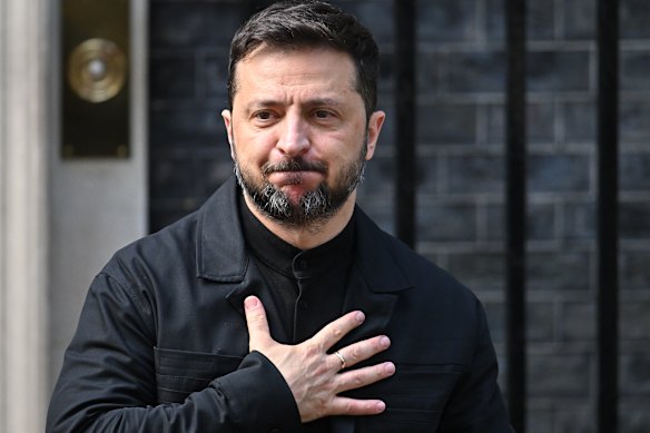 Volodymyr Zelensky leaves 10 Downing Street after meeting Keir Starmer.