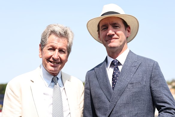 King Charles’ racing manager John Warren and trainer Ciaron Maher.