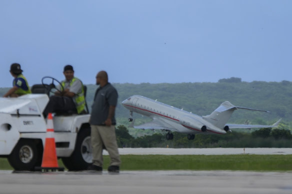 A plane carrying WikiLeaks founder Julian Assange takes off from Saipan.