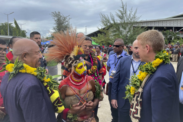 New Zealand Prime Minister Chris Hipkins (right) visit Gordon’s Market in Port Moresby, Papua New Guinea, on Monday.