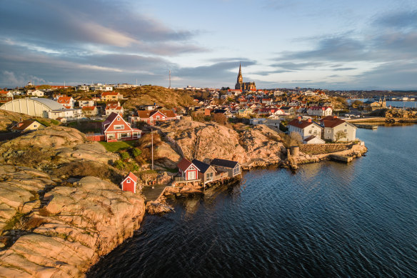 The old town and coastline of Lysekil, Sweden.