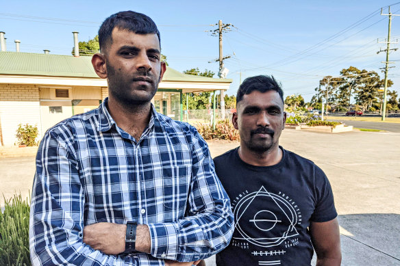 Medevac detainees Subeshan Kanagalingam (left) and Parkeerathan Palasingam have been released from a Melbourne hotel after years in immigration detention. 