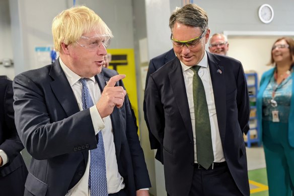 Boris Johnson and Richard Marles at BAE Systems’ training academy in Barrow on Wednesday.