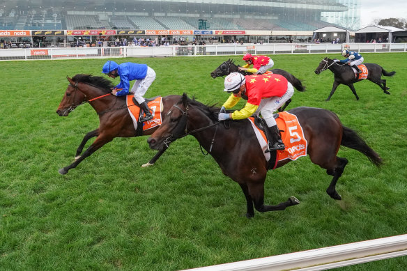 Anamoe beats Captivant and Artorius in the Caulfield Guineas.