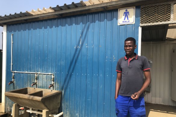 Nelson Khumalo outside the community ablution block at Thandanani informal settlement, where a new generation of toilets are being tested.  