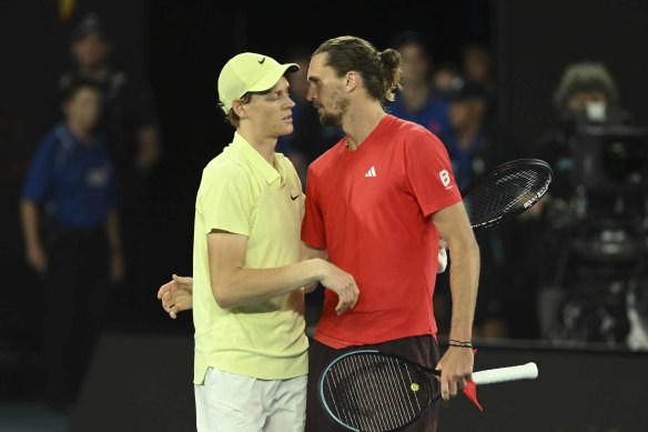 Jannik Sinner consoles Alexander Zverev.