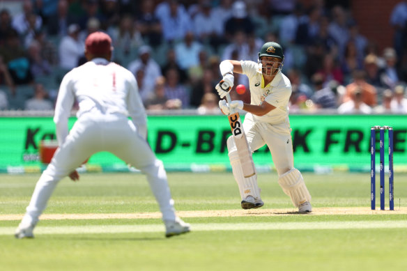 David Warner bats on day one of the second test. He was out for 21 in the first session.