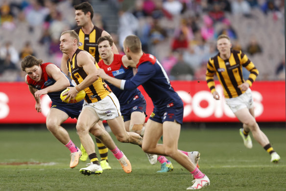 James Worpel on the run for the Hawks.