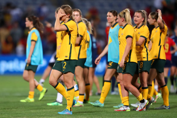 Big defeat: The Matildas were handed a 7-0 thrashing by Spain.