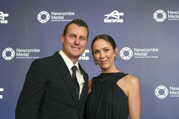 Lleyton Hewitt and wife Bec at the Newcombe tennis awards in December. 