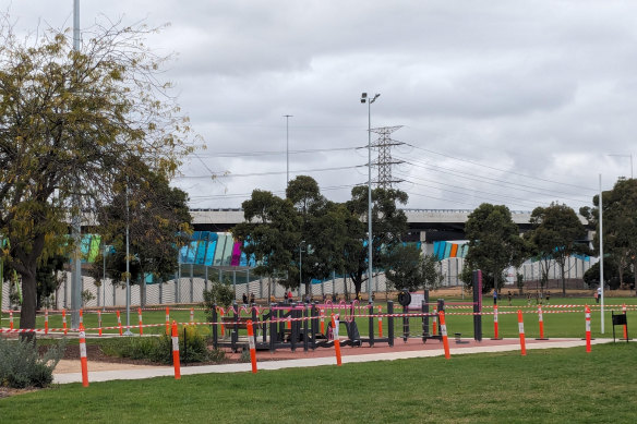 Donald McLean Reserve in Spotswood was taped off on Wednesday after asbestos-containing material was found.
