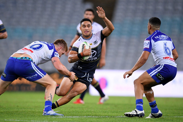 Valentine Holmes in full flight against Canterbury on Thursday night.