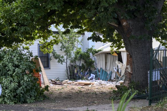 The path of destruction after a truck crashed into the preschool in Riddells Creek.