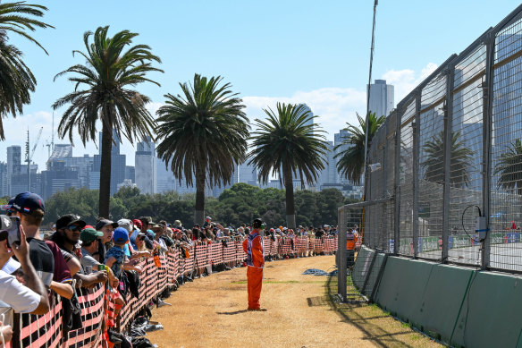 Fencing installed at the Grand Prix track at Albert Park.