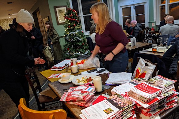 Labour candidate Emma Whysall speaks to Labour volunteers.