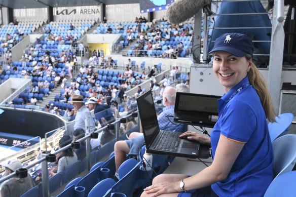 Felicia Quatela keeps track of key statistics during the match.