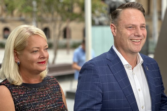 Deputy Mayor Krista Adams and Lord Mayor Adrian Schrinner celebrate their re-election on Sunday.