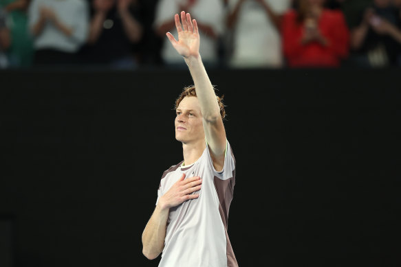 Jannik Sinner celebrates his Australian Open win.